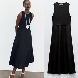 Zara Contrast Midi Dress With Pockets
